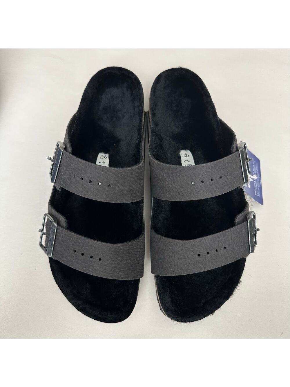 Birkenstock Arizona Shearling Suede Sandals Black Size 42 Women’s 11-11.5 Narrow